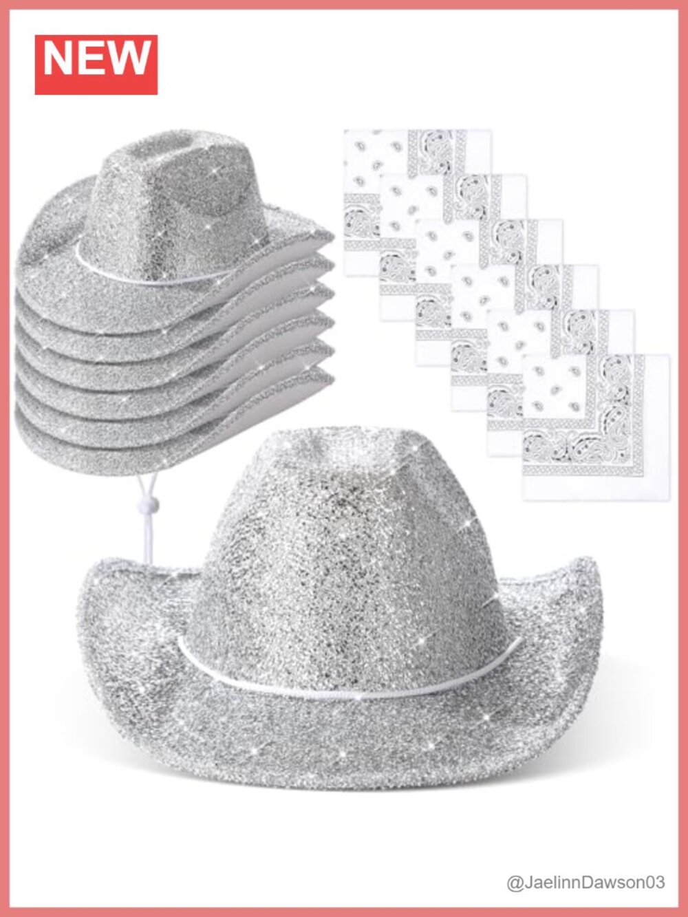 12 Pc Sparkly Cowboy Hat & Bandana Set Western Party Costume Accessories